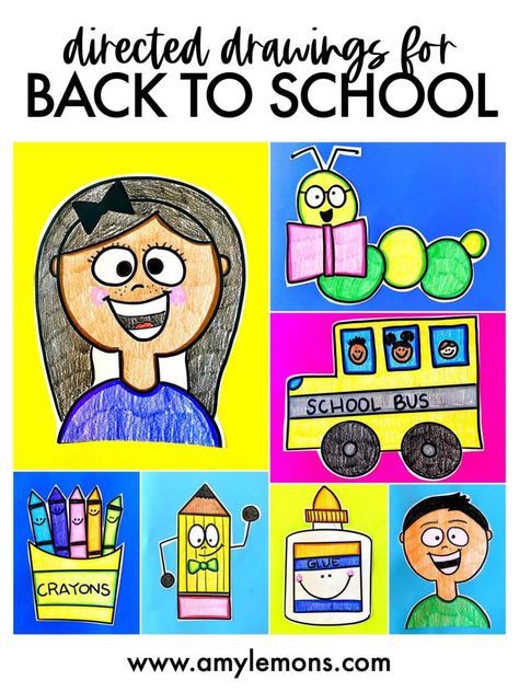 Directed Drawing Back To School, First Grade Directed Drawing, Back To School Directed Drawing, Beginning Of School Year Art Projects, Directed Drawings For Kindergarten, September Directed Drawing For Kids, September Directed Drawing, Back To School Drawings Easy, Kindergarten Directed Drawing