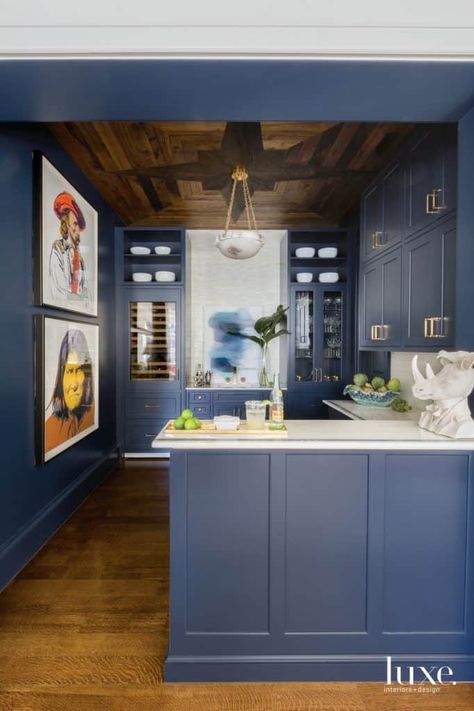 Designer Story: The Art Inspired World of Collins Interiors Built In Bar In Living Room, Pool And Guest House, Bar In Living Room, Collins Interiors, Pantry Bar, Library Bar, Ceiling Trim, Wine Rooms, Built In Bar