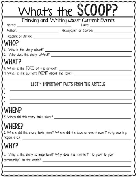 current event newspaper assignment whats the scoop t e a c h current events printable worksheet Current Events Activities, Current Events Worksheet, Articles Worksheet, School Newspaper, 6th Grade Social Studies, 5th Grade Social Studies, Social Studies Classroom, History Classroom, Events Activities