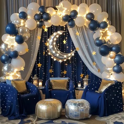 7 Adorable Winter Baby Shower Ideas to Warm Hearts Star Themed Baby Shower Decor, Starry Night Baby Shower Theme, Celestial Baby Shower Theme, January Baby Shower Themes, Moon Baby Shower Theme, Starry Night Prom, February Baby Showers, Winter Baby Shower Ideas, Star Baby Shower Theme