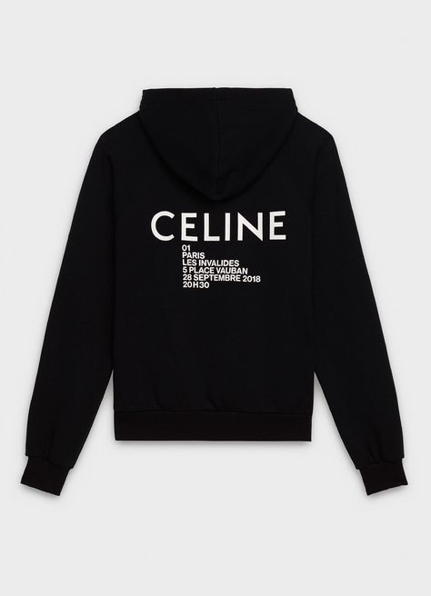 Classic hoodie sweater in CELINE printed fleece - Black - Official website | CELINE - Official website | CELINE Celine Official, Celine Clothes, Handbags Leather, Latest T Shirt, Moda Vintage, Hoodie Sweater, Leather Goods, Luxury Outfits, Cute Casual Outfits