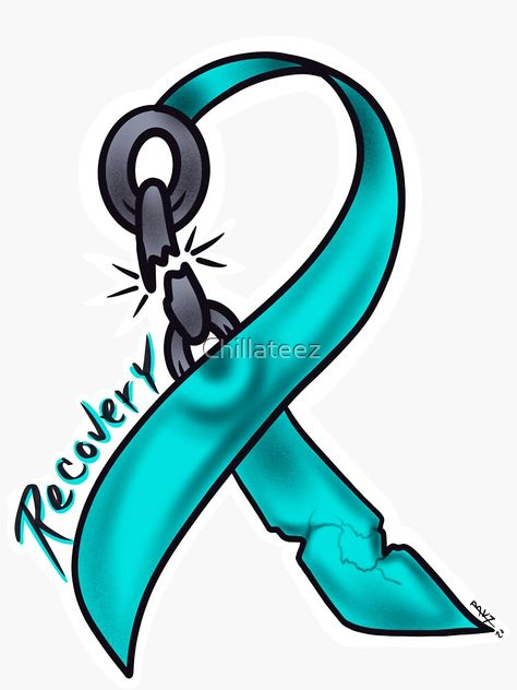 "Teal addiction recovery ribbon " Sticker by Chillateez | Redbubble Symbol For Recovery, Recovery Ribbon, Awareness Ribbons Colors, Awareness Tattoo, Recovering Addict, Ribbon Tattoos, Tattoo Design Book, Tattoo Art Drawings, Awareness Ribbons