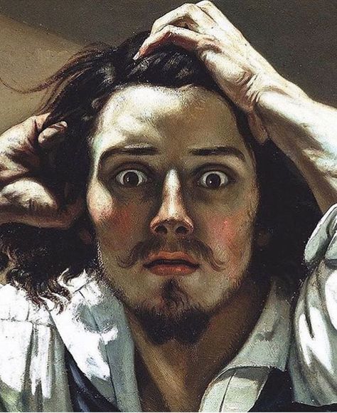 Self portrait Gustave Corbet The Desperate Man, Desperate Man, Caravaggio Paintings, Famous Art Pieces, Emotional Painting, Eye Expressions, Istoria Artei, Weird Fiction, Baroque Painting