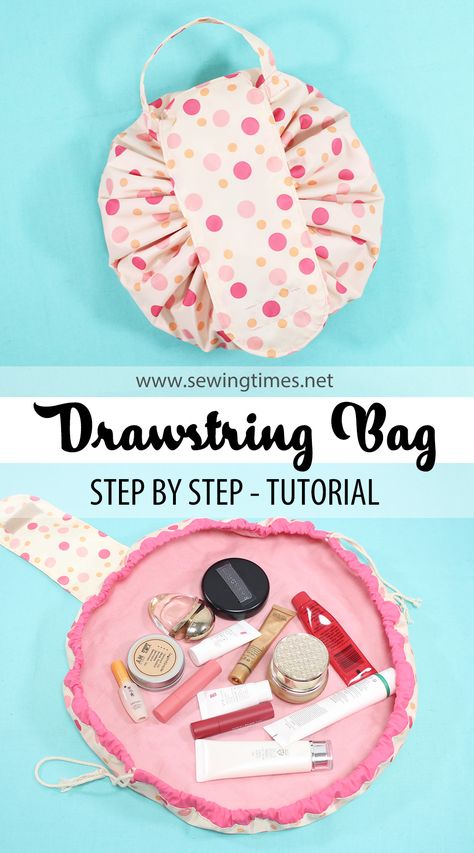 Makeup Pouches Diy, Round Pouch Diy, Makeup Bag Drawstring, Circle Drawstring Bag Diy, Round Makeup Bag Pattern, Round Drawstring Bag Pattern, Round Makeup Bag Diy, Round Pouch Pattern, Round Drawstring Makeup Bag Pattern