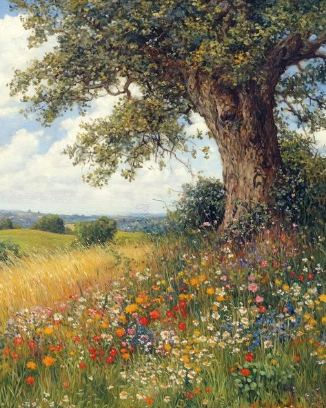 Vintage Wildflower Field Painting Printable Floral Wall Art Farmhouse Decor Digital Download Landscape Oil Painting Art Digital Download - Etsy Painting Of A Field Of Flowers, Wild Flower Meadow Painting, Flower Meadow Painting, Field Of Flowers Painting, Wildflower Field Painting, Wild Flower Painting, Flower Field Painting, Flower Valley, Pictures For Wall Collage