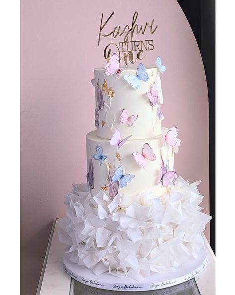 Buttercream and wafer paper ruffles , for as very subtle fluttery cake for Kashvi Event planner @amarelo_events #buttercream #waferpaperruffles #butterflycake Paper Ruffles, Butterfly Cakes, Wafer Paper, August 9, Event Planner, Butter Cream, Ruffles, Cake, Birthday