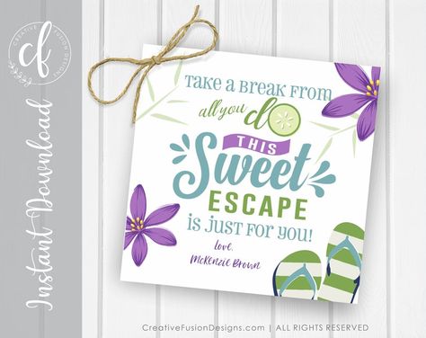 Spa Teacher Gift Tag Sweet Escape spa themed gift card | Etsy Spa Gift Tag, Teacher Appreciation Spa Gift, Teacher Appreciation Gifts Spa Theme, Spa Teacher Gift, Spa Gift Tags Printable Free, Teacher Relaxation Gift, Spa Tacular Teacher Free Printable, Teacher Appreciation Spa Day, Spa Theme Teacher Appreciation Week