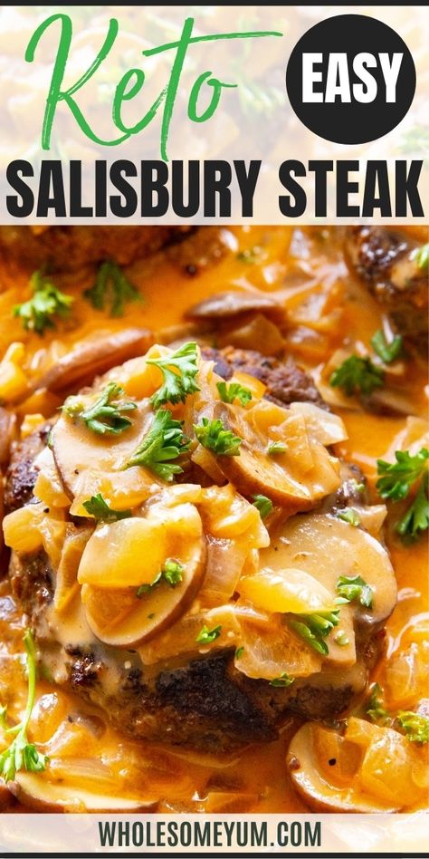 Keto Entree Recipes, Healthy Salisbury Steak, Keto Salisbury Steak Recipe, Wholesum Yum, Keto Salisbury Steak, Ketosis Diet Recipes, Salisbury Steak Recipe, Keto Meat, Miso Salmon