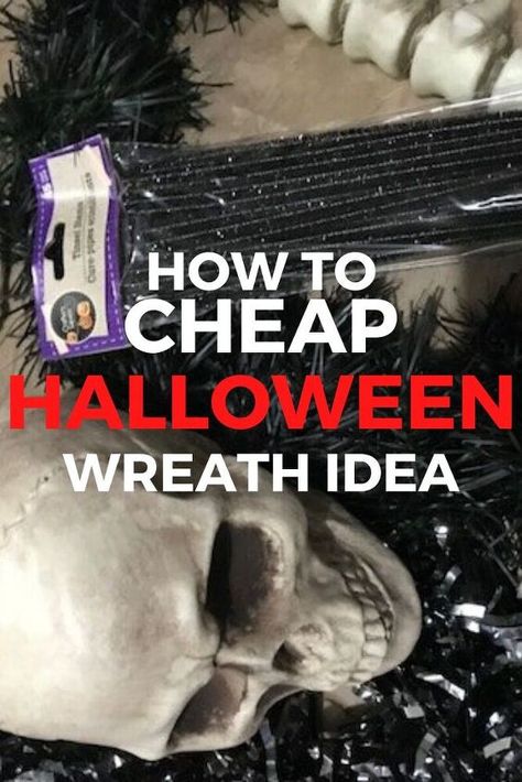 Get ready for the Fall holidays with this spooky wreath idea for your front porch. Quick and simple dollar store wreath idea to decorate for Halloween on a budget. #hometalk Dollar Tree Halloween Wreath, Dollar Store Wreath, Spider Lights, Halloween On A Budget, Creepy Halloween Decor, Bride Wreath, No Carve Pumpkin Ideas, Diy Skeleton, Spooky Door