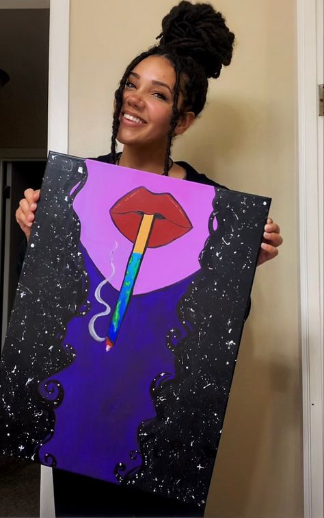 Cosmic universe girl joint blunt weed 420 galaxy art painting artwork original etsy unqiue trippy hippie spiritual Trippy Painting Ideas Simple, Trippy Paintings, Galaxy Art Painting, Belle Drawing, Brain Painting, Cosmic Universe, Peoria Illinois, Zen Painting, Trippy Drawings