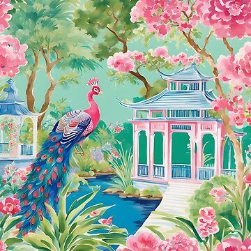 "Chinoiserie birds, flowers and butterflies watercolor painting" Art Print for Sale by SophieClimaArt | Redbubble Pink Chinoiserie Wallpaper, Chinoiserie Bathroom, Watercolor Chinoiserie, Grandmillennial Decor, Chinoiserie Panel, Chinoiserie Paintings, Painting Objects, Preppy Chic Style, Chinoiserie Garden