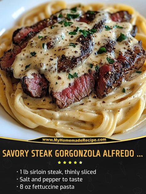 Steak Gorgonzola Alfredo, Gorgonzola Alfredo, Steak Alfredo, Steak Gorgonzola, Gorgonzola Pasta, Steak Pasta, Creamy Parmesan Sauce, Chef Gordon Ramsay, Easy Steak