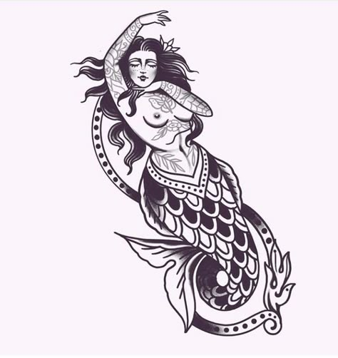 Traditional Mermaid Tattoos, Siren Tattoo, Mermaid Tattoo Designs, Traditional Tattoo Old School, Traditional Style Tattoo, Mermaid Drawings, Old School Tattoo Designs, Mermaid Tattoo, Mermaid Tattoos