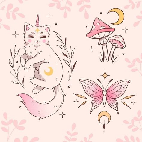 Mushroom Cute Tattoo, Kawaii Cat Tattoo, Cute Tattoo, Saved Tattoo, Kawaii Tattoo, Cocoppa Wallpaper, Spooky Tattoos, Tattoo Flash Art, Flash Art