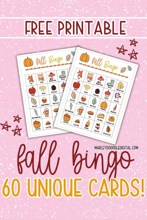 Enjoy some autumn fun with our free printable fall bingo cards! With 60 unique bingo cards, calling cards, and markers, this game is perfect for kids, families, and makes a great fall classroom party game. Ideal for fall parties or cozy family nights, these bingo cards are a great way to celebrate the season. Download now and start playing! Fall Classroom Party, Fall Bingo, Classroom Party Games, Free Printable Bingo Cards, Free Bingo Cards, Free Fall Printables, Bingo For Kids, Halloween Party Printables, Free Activities For Kids