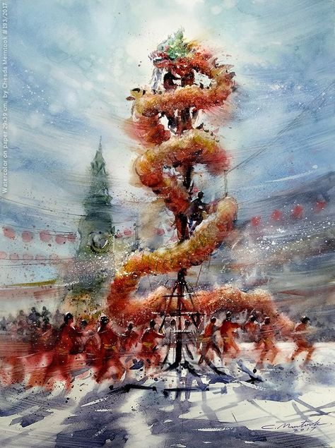 Chesda Merntook,     Happy Chinese New year 2019 Lunar New Year Watercolor, Chinese New Year Painting, Chinese New Year Watercolor, China Watercolor, New Year Watercolor, Chinese New Year Parade, Festival Paint, Chinese New Year Dragon, Chinese New Year Design