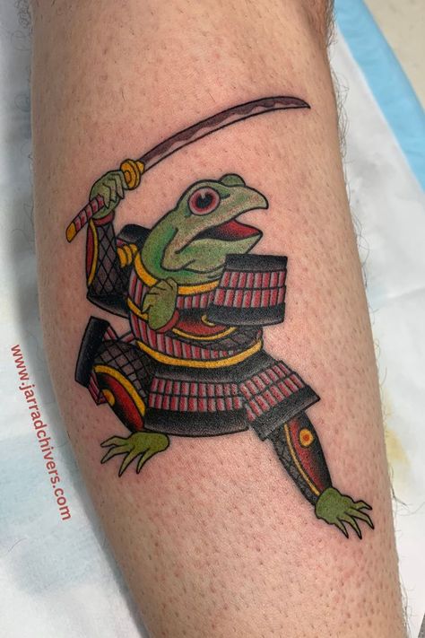 "Immerse yourself in the captivating fusion of nature and warrior spirit with a frog tattoo adorned in samurai armor. Symbolizing adaptability and resilience, this unique design pays homage to the legendary samurai warriors of feudal Japan. The frog, a symbol of transformation and good fortune, embodies the spirit of the samurai—tenacity in the face of challenges. The intricately crafted samurai armor reflects the indomitable warrior ethos—courage, honor, and loyalty. Samurai Frog Tattoo, Frog Samurai, Samurai Frog, Warrior Ethos, Tattoo Japanese Style, Frog Tattoo, Lighthouse Tattoo, Frog Tattoos, Traditional Japanese Tattoos