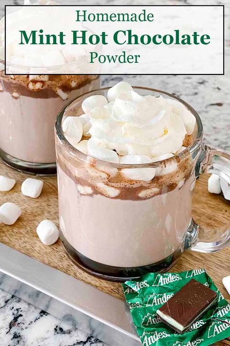 Mint Hot Cocoa Recipe, Andes Mint Hot Chocolate, Peppermint Hot Chocolate Mix Recipe Dry, Flavored Hot Chocolate Mix Recipes, Homemade Hot Drink Mixes, Flavored Hot Cocoa Mix Recipe, Hot Chocolate Flavors, Flavored Hot Chocolate Recipes, Diy Hot Chocolate Mix Recipes