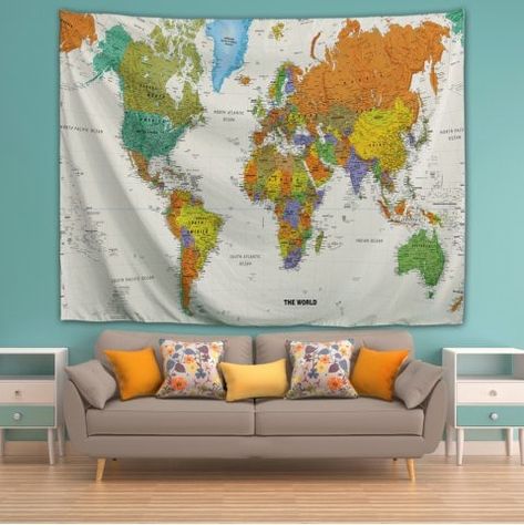 Colorful World Map 3D Printing Home Wall Hanging Tapestry for Decoration Tablecloth Backdrop, World Map Tapestry, Map Tapestry, Quilt Hangers, Hanger Stand, Colorful Tapestry, Living Room Dorm, Tapestry Bedroom, Vintage Theme