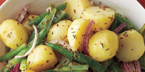 Potato and Green Bean Salad Recipe | Martha Stewart Potato And Green Bean Salad, Potato Salad Vegan, Potato And Green Bean, Green Bean Potato Salad, American Potato Salad, Green Bean Salad Recipes, Potato Salad Mustard, Green Bean Salad, Three Bean Salad