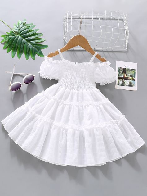 SHEIN Kids SUNSHNE Toddler Girls Cold Shoulder Shirred A-line DressI discovered amazing products on SHEIN.com, come check them out! Beach Party Dress, Summer Sundress, Off Shoulder Fashion, Frill Dress, Girls Dresses Summer, Girls Party Dress, Floral Print Tops, Custom Dresses, Toddler Dress