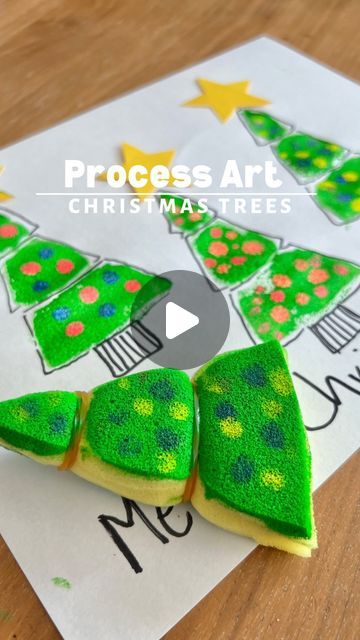 Christmas Crafts For Nursery, Sponge Christmas Craft, Sponge Christmas Tree, Christmas Tree Process Art Preschool, Christmas Tree Toddler Activities, Christmas Cards For Toddlers To Make, Christmas Cards For Preschoolers To Make, Christmas Process Art For Toddlers, Sponge Crafts Diy Ideas