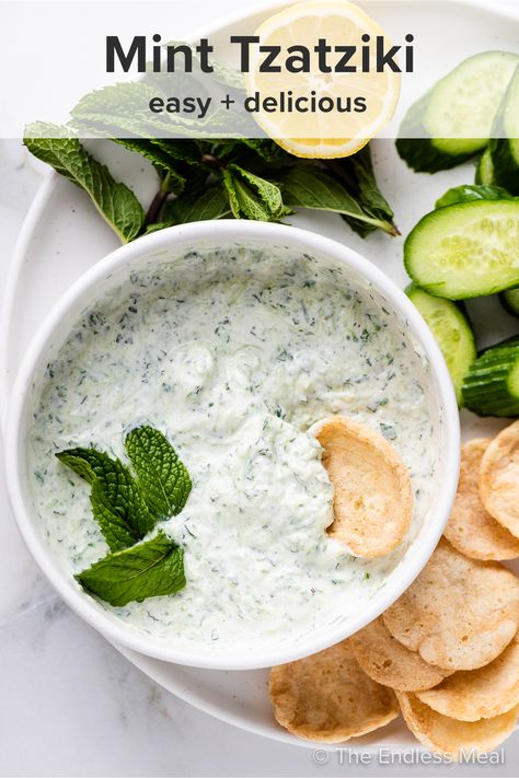 Mint Tzatziki Sauce, Greek Tzatziki Recipe, Mint Dip, Mint Yogurt Sauce, Cucumber Sauce, Sweet Potato Fritters, Tzatziki Sauce Recipe, Paleo Sauces, Homemade Tzatziki Sauce