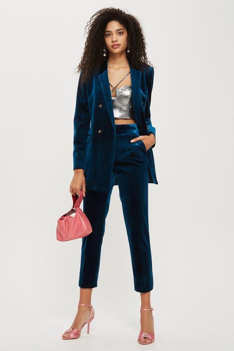 Velvet Suit Trousers - New In Fashion - New In - Topshop USA Suit Trousers Women Outfit, Suit Trousers Women, Trousers Women Outfit, Christmas Party Outfit Work, Suits Tv Shows, Velvet Suit, Prom Suits, Pantsuits For Women, Indian Suits