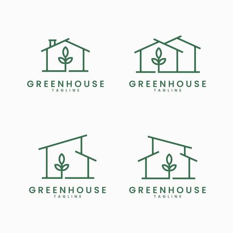 Greenhouse Logo Ideas, Greenhouse Logo, Camping Logo, House Outline, Potting Shed, Logo Set, Premium Logo, Green House, Logo Ideas