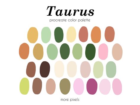 Taurus Colors, Color Palette Hex Code, Zodiac Color Palette, Color Palette Swatches, Procreate Swatches, Astro Aesthetic, Palette Challenge, Procreate Color Palette, Hex Color