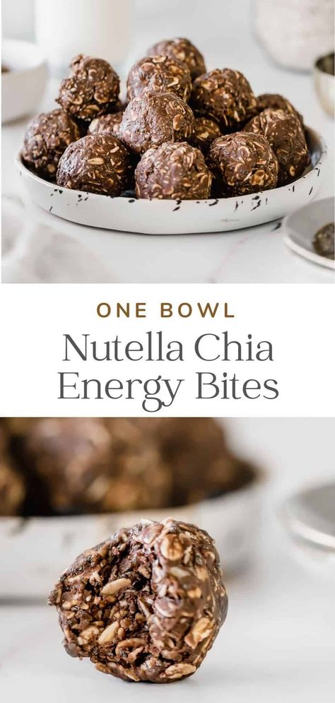 Healthy Nutella Snacks, Nutella Energy Balls, Energy Bites Protein, Chia Energy Bites, Vanilla Protein Shake, Energy Bites Recipe, Nutella Snacks, Healthy Nutella, Protein Balls Recipes