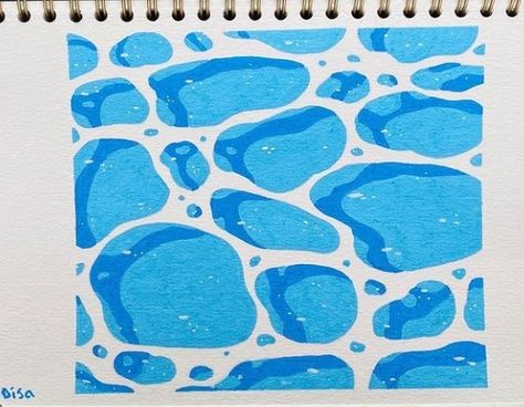 Posca Water Drawing, How To Draw Water With Markers, Water Doodle Art, Water Surface Drawing, Water Drawing Tutorial, Water Drawing Simple, Water Pattern Illustration, Blue Drawings Aesthetic, Water Art Drawing