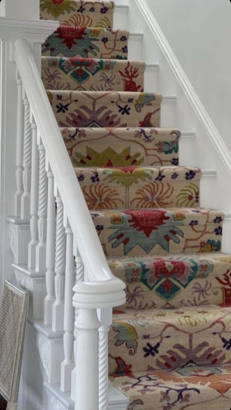 Colorful Stair Runner, Fun Staircase Runner, Bright Carpet Stairs, Carpet Runner On Stairs With Landing, Funky Stair Runner, Floral Carpet Runner On Stairs, Floral Carpet Stairs, Staircase Carpet Runner, Staircase Runner