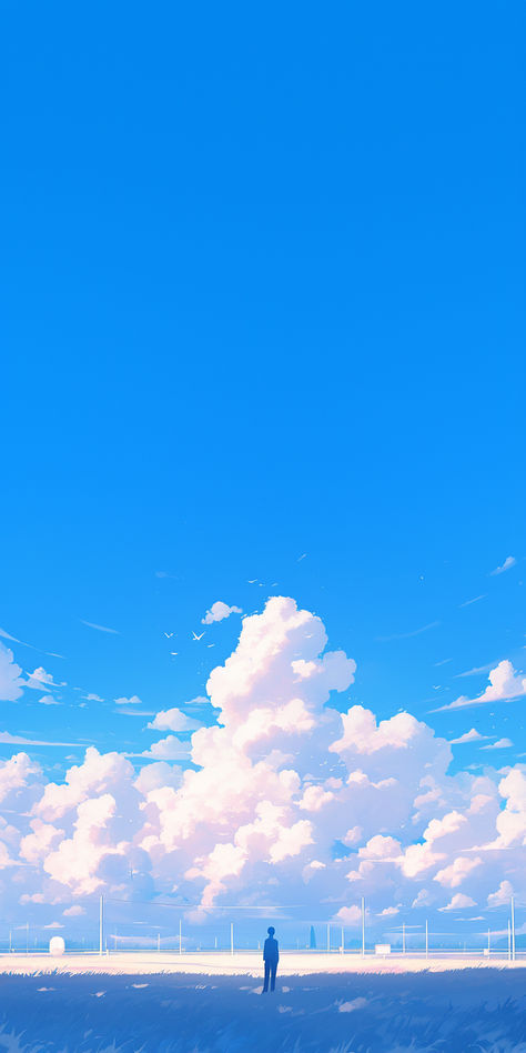 Clear Sky Wallpaper, Gibli Landscape Wallpaper, Ghibli Sky Wallpaper, Sky Phone Wallpaper, Anime Blue Sky Wallpaper, Blue Anime Scenery Wallpaper, Sky Wallpaper Aesthetic, Ghibli Sky Art, Calm Nature