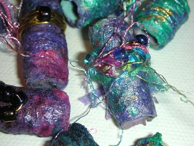 Her Creative Spirit: Handmade Beads with baby wipes Butterfly Project, Fiber Art Jewelry, Color And Texture, Baby Wipe, May Day, Fiber Jewelry, Textile Jewelry, Fabric Beads, Glue Crafts