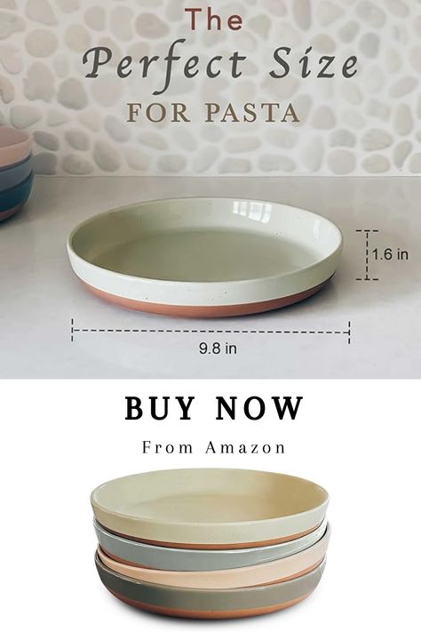 Mora Ceramic Flat Pasta Bowl Set of 4-35oz, Microwave Safe Plate with High Edge - Modern Porcelain Dinnerware for Kitchen and Eating, Large Wide Bowls/Plates for Serving Dinner, Salad, etc- Neutrals Pasta Plates Ceramic, Ceramic Pasta Plate, Pasta Plate Ceramic, Ceramic Pasta Bowls, Vista House, Glaze Combos, Pottery Inspo, Dinner Salad, Pasta Bowl Set