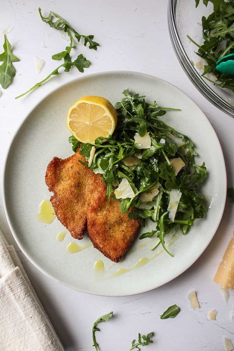 Easy Chicken Milanese Recipe with Arugula Salad - Nomaste Hungry Chicken Milanese With Arugula Salad, Chicken Milanese Recipe, Chicken Sausage Recipes Pasta, Chicken Arugula, Milanese Recipe, Nothing Tastes Better Than, Easy Chicken Enchilada Recipe, Chicken Milanese, Breaded Chicken Cutlets