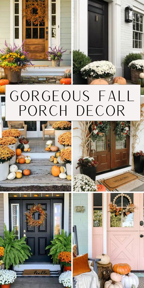 Fall porch decor adds seasonal cheer and whimsy to your home. Check out our article that is full of fall front porch decor ideas and inspiration! Fall Decorations Indoor Front Porch, Fall Decor Ideas For Apartments, Fall Porch Decor Ideas, Fall Porches, Thanksgiving Table Settings Simple, Porch Fall Decor, Porch Inspiration, Fall Front Porch Decor Ideas, Fall Front Porch Ideas