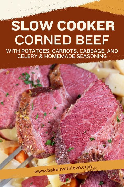 Discover the easiest way to make tender, juicy Crockpot Corned Beef. With minimal prep, this recipe transforms beef brisket into a flavorful feast, ideal for St. Patrick's Day or any cozy meal. Enjoy with potatoes, carrots, and cabbage for a classic dish that's effortlessly delicious. #Crockpot #CornedBeef #StPatricksDay #EasyMeals #ComfortFood #BakeItWithLove Best Corned Beef Recipe, Corned Beef Recipes Slow Cooker, Smoked Corned Beef, Crock Pot Corned Beef, Crock Pot Corn, Dogs Eating, Homemade Corned Beef, Slow Cooker Corned Beef, Cooking Corned Beef