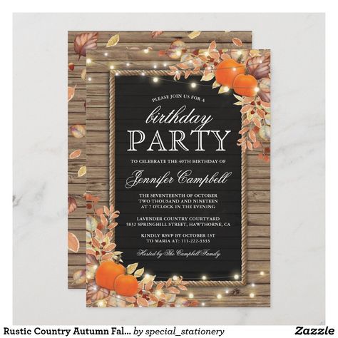 Harvest Birthday Party, Fall Birthday Party, Country Autumn, Pumpkin Invitation, Surprise Birthday Invitations, Rustic Thanksgiving, Thanksgiving Dinner Party, Fall Birthday Parties, Fall Baby Shower Invites