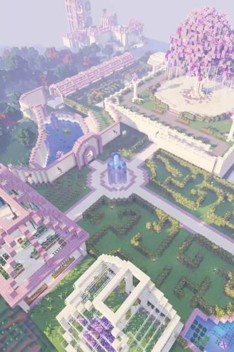 Minecraft Garden Maze, Minecraft Gazibo Ideas, Cute Minecraft Castle Ideas, Pond House Minecraft, How To Make A Waterfall In Minecraft, Minecraft Fantasy Greenhouse, Minecraft Lotus Flower Build, Minecraft Hedge Maze, Minecraft Lavender Field