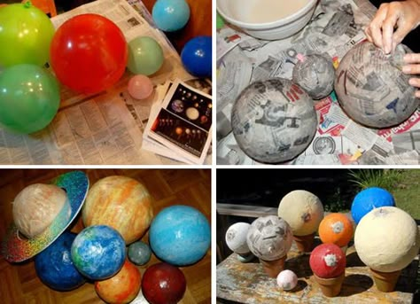 diy-paper-mache-planets Solar System Mobile, Diy Solar System, Planet Crafts, Planet Project, Diy Halloween Party, Solar System Projects, Space Birthday Party, Space Party, Space Birthday