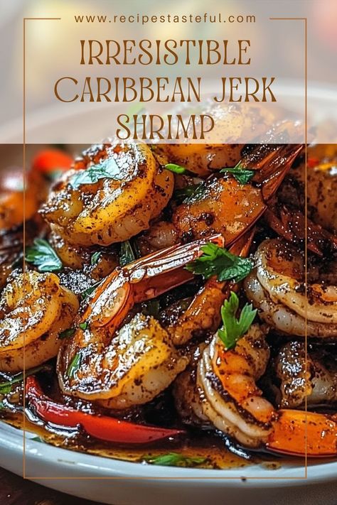 Spice up your meal with these Irresistible Caribbean Jerk Shrimp! Marinated in flavorful jerk seasoning and zesty lime juice, these shrimp are quick to prepare and perfect for grilling or sautéing. Serve them on skewers or over rice for a delicious tropical feast. Jerk Shrimp Recipe, Jerk Oxtails Jamaican Recipes, Jerk Seafood, Caribbean Appetizers, Caribbean Shrimp, Jerk Seasoning Recipe, Jerk Recipes, Jerk Recipe, Shrimp In The Oven