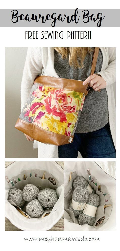 Craft Bag Sewing Pattern Free, Knitting Sewing Patterns, Yarn Bag Pattern Sewing Free, Bag For Knitting Projects, Cross Body Bag Patterns To Sew, Crochet Project Bag Sewing Pattern, Knitting Project Bags To Sew, Yarn Bag Sewing Pattern, Knitting Bags To Sew