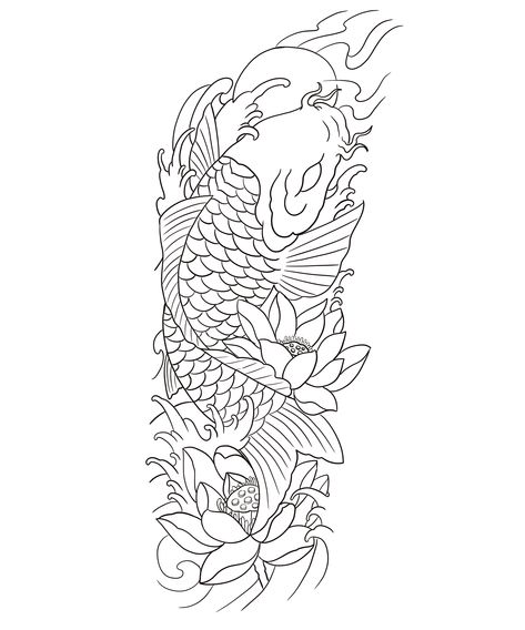 Yakuza Fish Tattoo, ငါးကြင်း Tattoo, Koi Fish Tattoo Outline, Japanese Tattoo Stencil, Maori Tattoo Patterns, Japanese Forearm Tattoo, Japanese Koi Fish Tattoo, Tattoo Pierna, Geisha Tattoo Design