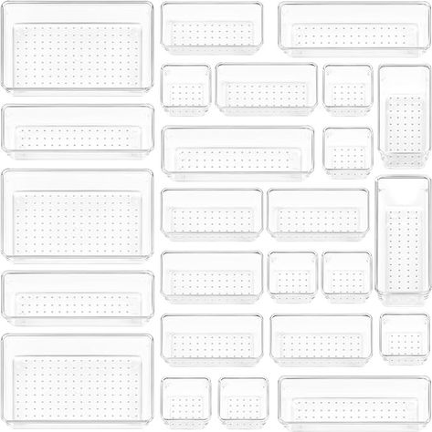 Vtopmart 25 PCS Plastic Clear Drawer Organizer, Acrylic Desk Drawer organizers, Organization and Storage for Makeup, Bathroom, Office, kitchen, Bedroom : Amazon.ca: Home Clear Drawer Organizer, Draw Organisers, Clothes Drawer Organization, Clothes Drawer, Plastic Drawer Organizer, Kitchen Utensil Organization, Dream Desk, Organized Desk Drawers, Vanity Drawers