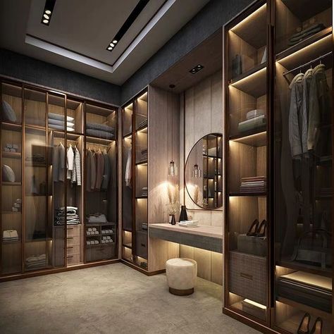 U Shape Walking Closet, Walking Closet Ideas Modern, Walk In Closet Glass Doors, Walk In Closet Design Modern, Walk In Closet Ideas Modern, Walk In Robes Ideas Layout, Modern Closet Designs Bedrooms, Modern Luxury Closet Design, Bedroom With Walk In Closet Layout