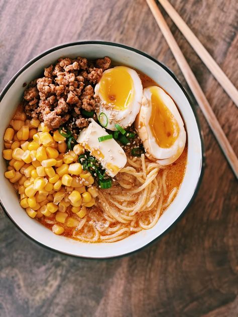 Creamy Miso Ramen - Tiffy Cooks Creamy Miso Ramen, Ramen Toppings, Tiffy Cooks, Healthy Asian Recipes, Miso Ramen, Asian Chicken Recipes, Asian Noodle Recipes, Buttered Corn, Authentic Chinese Recipes