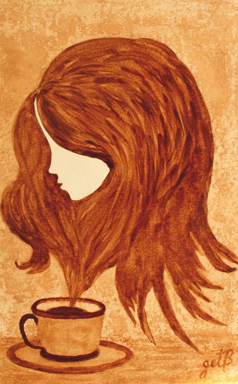 Coffee Painting Ideas, Coffee Painting Canvas, Coffee Art Drawing, Coffee Paintings, Coffee Art Painting, Coffee Drawing, Coffee Painting, Easy Coffee, Marble Painting