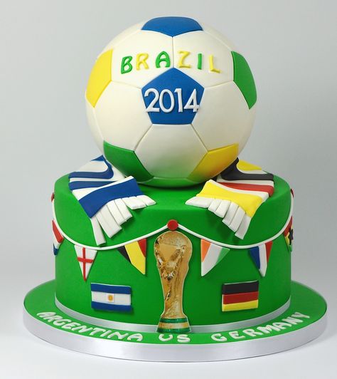 World Cup 2014 Football Birthday Cake Argentina vs Germany 07917815712 www.fancycakesbylinda.co.uk www.facebook.com/fancycakeslinda Fifa World Cup Birthday Cake, World Cup Football Cake, World Cup Soccer Cake, World Cup Birthday Cake, Fifa Cake, Football Cake Design, Soccer Birthday Cakes, Football Theme Birthday, Football Birthday Cake